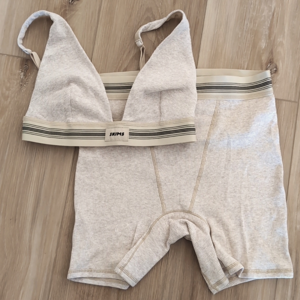 Skims Cotton Rib Oatmeal Loungewear Set
